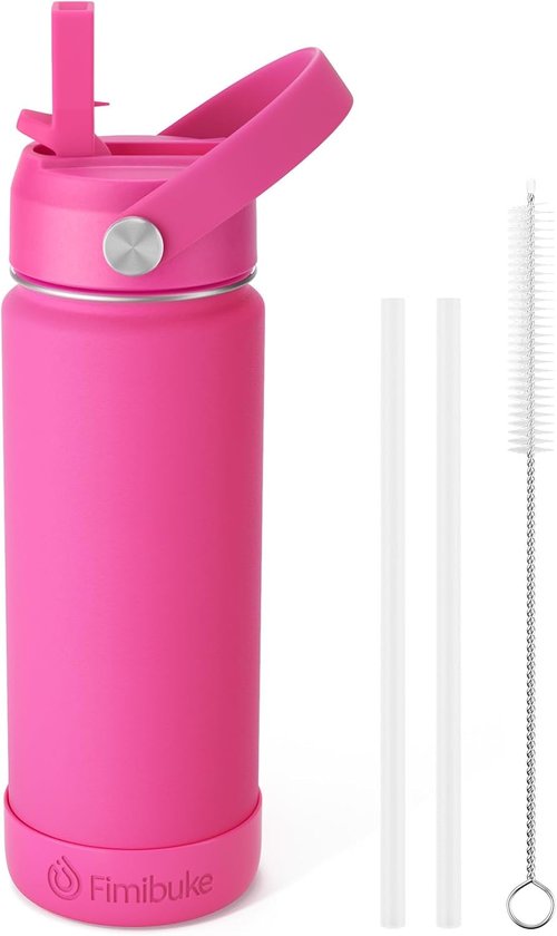 Fimibuke Kids Insulated Water Bottle - 18oz BPA-Free Stainless Steel Tumbler with Straw | Magenta