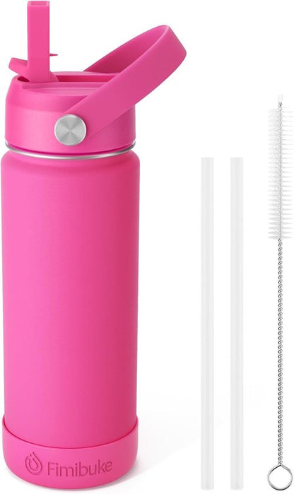 Fimibuke Kids Insulated Water Bottle - 18oz BPA-Free Stainless Steel Tumbler with Straw | Magenta