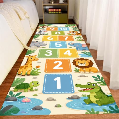 Kids Jungle Animals Runner Rug 1.4x7ft Non-Slip Educational Play Mat Pattern-1