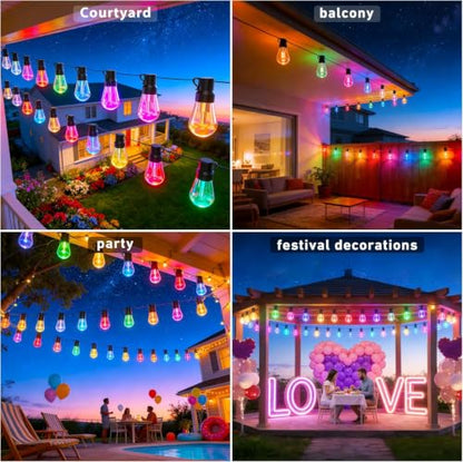 300FT RGB+IC Outdoor String Lights Dimmable Waterproof LED Bulbs - Multicolor DreamColor Chasing Lighting