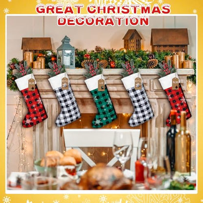 Christmas Stockings Bulk Set - Green, Red, White, 12 Pack, Cute Holiday Decor