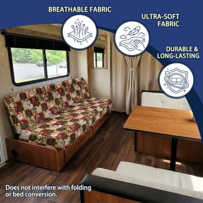Christmas Patchwork RV Sofa Bed Cover 2-Piece Set for Loveseat - Fold-Out Couch Protector