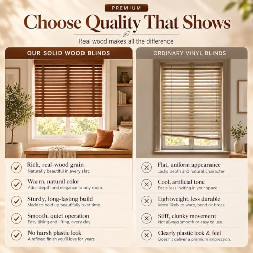 Dark Brown 2-Inch Wooden Blinds - Custom Real Wood Window Shades