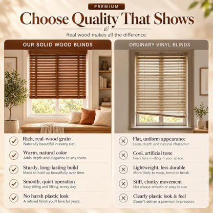 Dark Brown 2-Inch Wooden Blinds - Custom Real Wood Window Shades