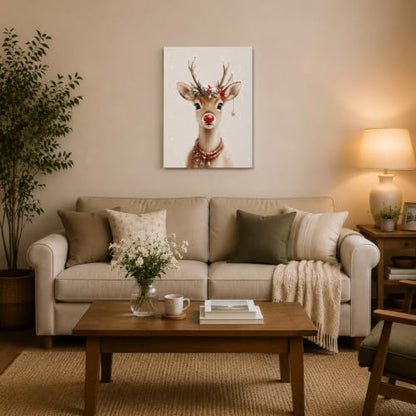 Christmas Reindeer Canvas Wall Art - 11x14 Inch Holiday Decor - Deer Variation