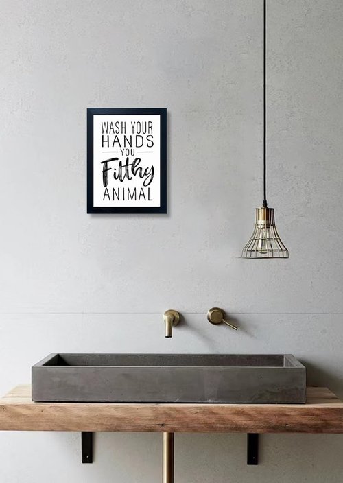 Bathroom Quotes Wall Decor - Black and White Canvas Art for Kid's Washroom | Small Framed Toilet Signs