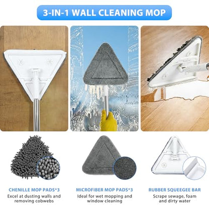 Wall Cleaner Mop with 80-Inch Extendable Handle & 6 Washable Microfiber Pads