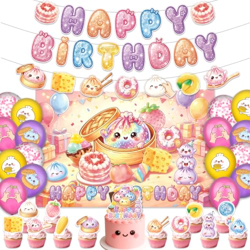 Squishy Birthday Party Decorations Kit with Banners, Balloons, Cake & Cupcake Toppers