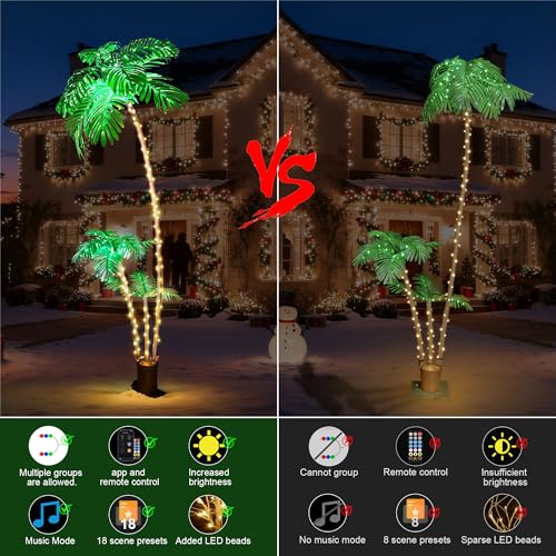 6Ft LED Palm Tree with 3 Branches - Festive Christmas Decor, App-Controlled