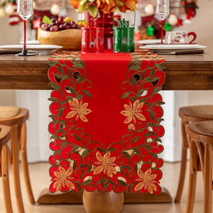 Christmas Red Flowers Table Runner 14 x 86 Inch Embroidered Holiday Decor - Variation of THIS listing