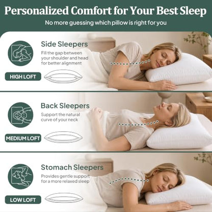 Adjustable Queen Size Bed Pillows Set of 2 - Hotel Luxury Comfort, 3 Heights