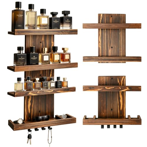 Wall-Mounted Cologne Organizer for Men, 4-Tier Wooden Perfume Shelf