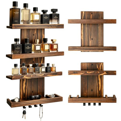 Wall-Mounted Cologne Organizer for Men, 4-Tier Wooden Perfume Shelf
