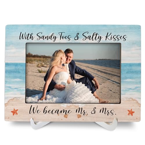 Blue 4x6 Wedding Photo Frame for Couples - Rustic Wooden Picture Frame for Wall & Tabletop Display
