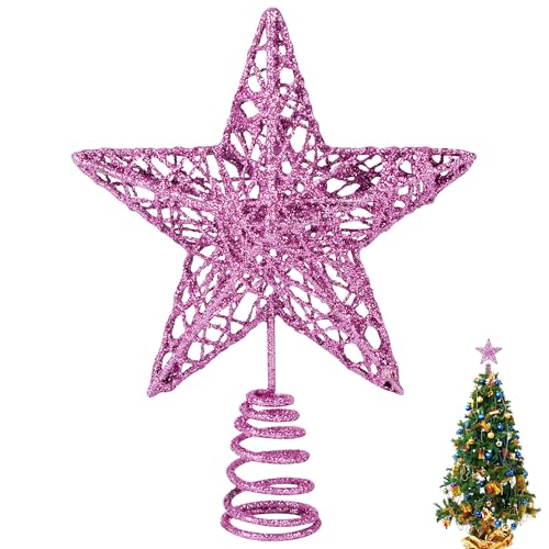 Pink Christmas Tree Topper Star Mini Metal Glitter Decoration - KEYIDO