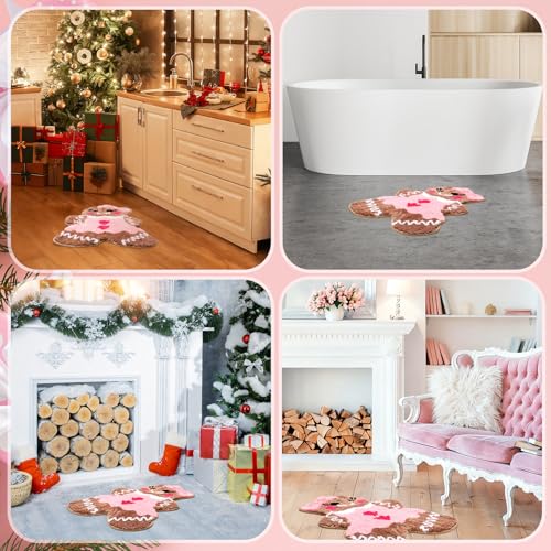 Rustic Pink Gingerbread Bath Mat - Non Slip Absorbent Bathroom Rug