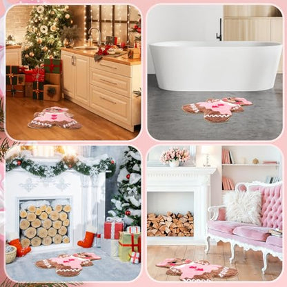 Rustic Pink Gingerbread Bath Mat - Non Slip Absorbent Bathroom Rug