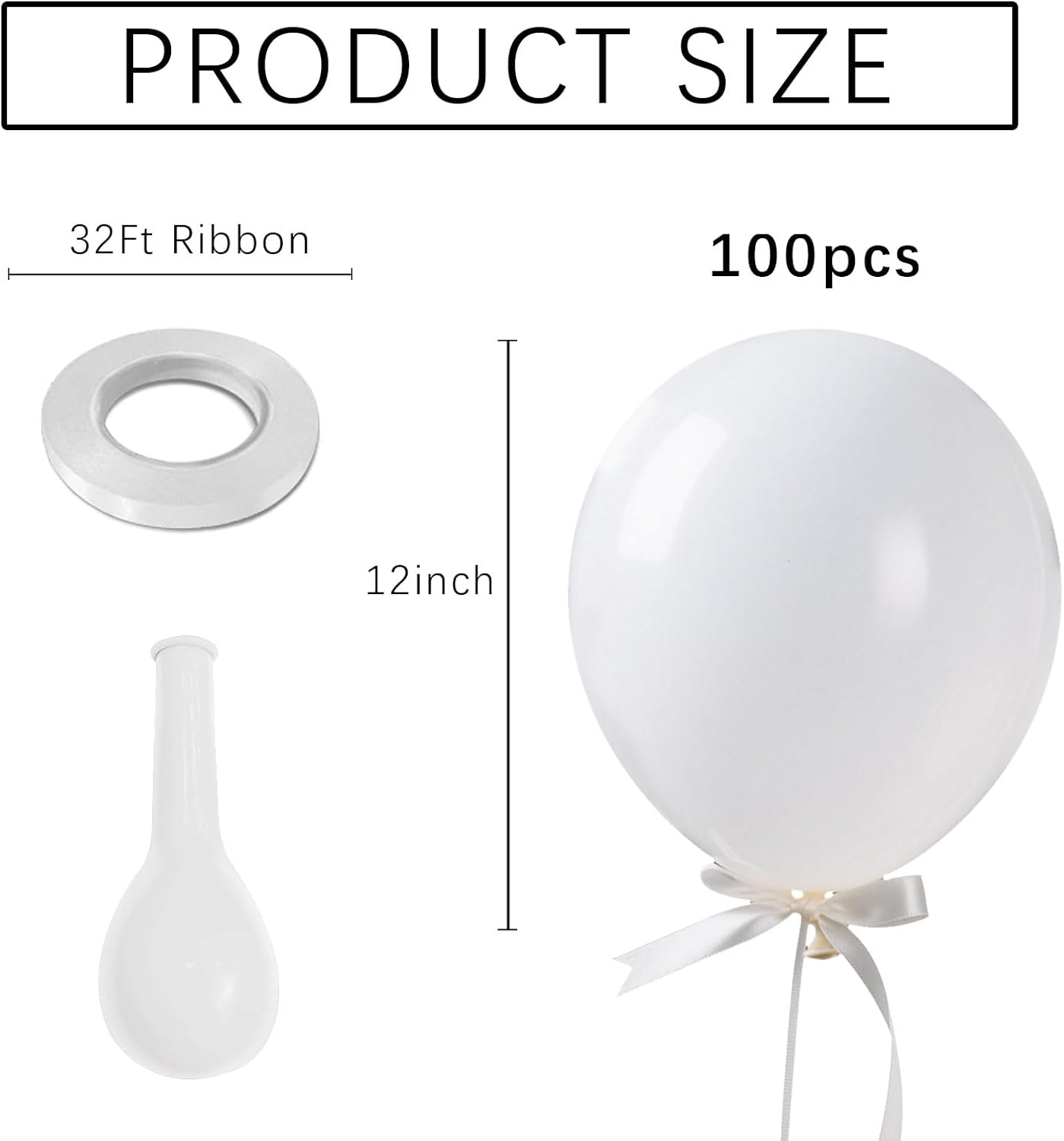 White Balloons - 100 Pack 12-Inch Latex Birthday Decorations for Weddings & Parties