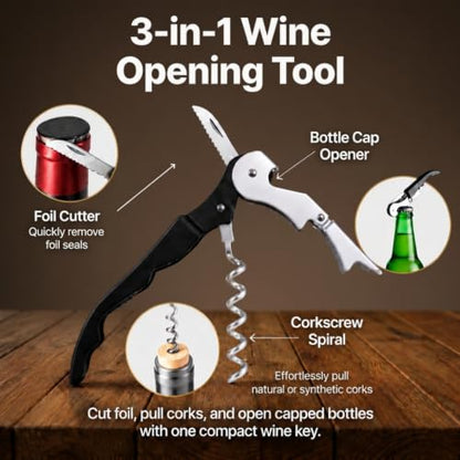 Waiter Corkscrew Wine Opener Set - 4 Pack Black Stainless Steel Bar Tools