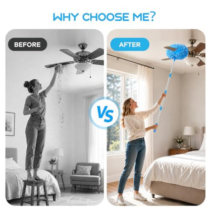 Ceiling Fan Cleaner Duster with Extendable Pole – Reusable Microfiber Dusting Tool