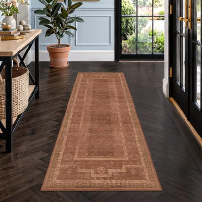 Terracotta Taupe 2x6 Hallway Runner Rug Farmhouse Rustic Boho Non-Slip