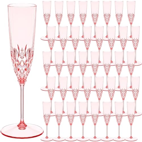 Pink Plastic Champagne Flutes Set 48pcs Detachable 3.7oz Bulk Party Glasses