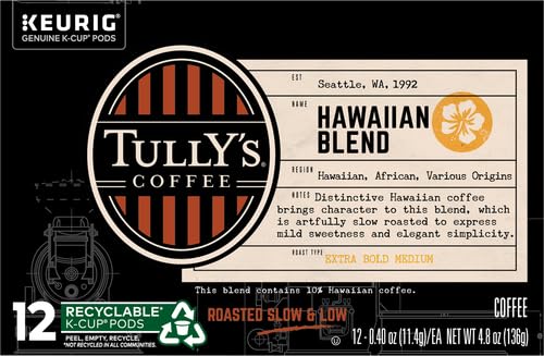 Tully's Coffee Hawaiian Blend Tully's Coffee Keurig Single-Serve K-Cup Pods, Medium Roast Coffee, 12 Count