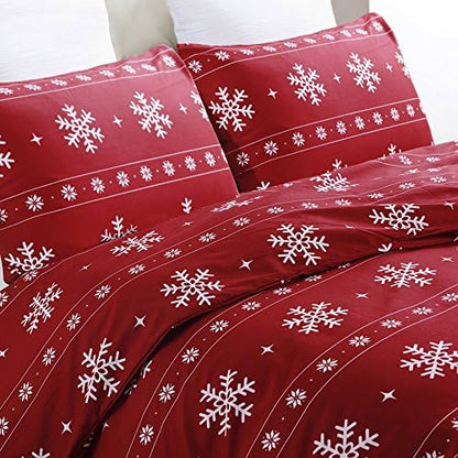 Vaulia Christmas Snowflake Microfiber Duvet Cover Set Twin - Red & White Variation