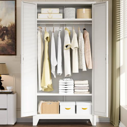 75-Inch Tall Metal Wardrobe Armoire with Hanging Rod & Adjustable Shelves