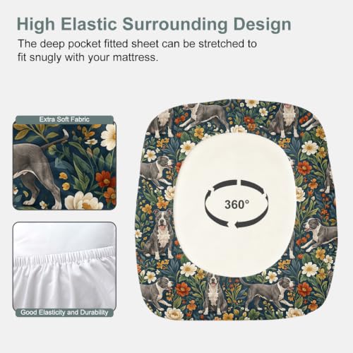 Twin Fitted Bed Sheet Set - Pit Bull Rustic Petals with Flower Pittie Variation
