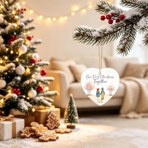 First Christmas Together Heart Ceramic Ornament - Couple Holiday Keepsake - Variation: Together