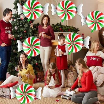Red Green Candy Balloons Set - 6 pcs 27 Inch Balloon Decorations for Christmas