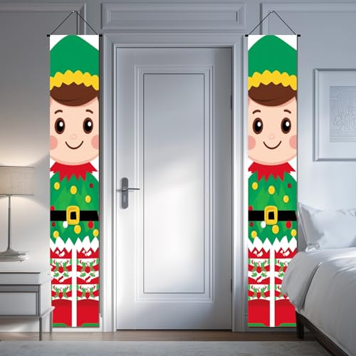 IVN Christmas Elf Porch Banner Set of 2 - ElfDesign 12x71 Inches