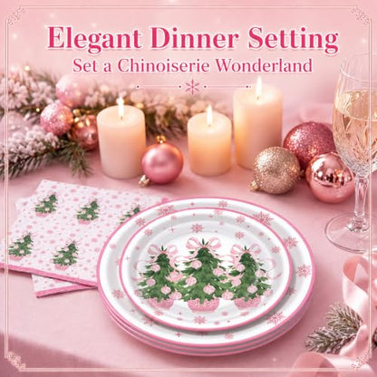 Pink Potted Plant Christmas Party Plates & Napkin Set - Coquette Variation