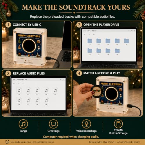 Christmas Magnetic Vinyl Record Player for Fridge Set-C NFC Music Box Holiday Decor