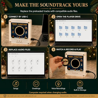 Christmas Magnetic Vinyl Record Player for Fridge Set-C NFC Music Box Holiday Decor