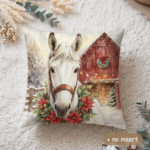Horse Throw Pillow Cover 18x18 inches - Winter Christmas Decor - Horse Lover Gift - Variation: Horse