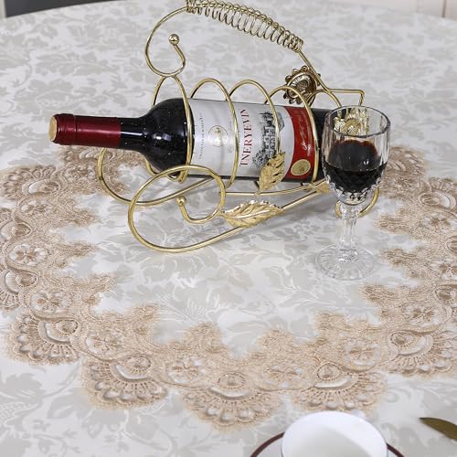 Light Brown 70-Inch Round Lace Tablecloth for Dining & Holiday Events