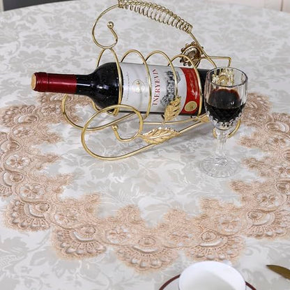Light Brown 70-Inch Round Lace Tablecloth for Dining & Holiday Events