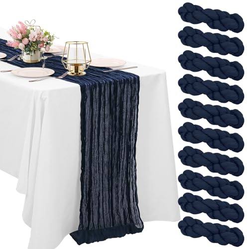 Navy Blue Cheesecloth Table Runner 6FT Set of 10 Boho Rustic Sheer Fabric for Wedding Party