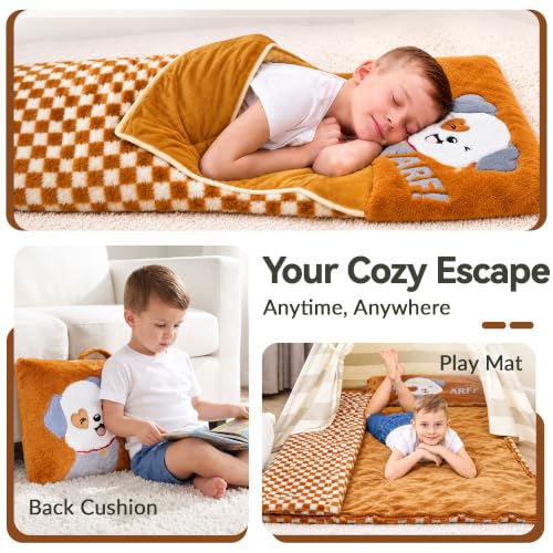 Kids Puppy Sleeping Bag - Brown 2-in-1 Nap Mat for Toddler Boy