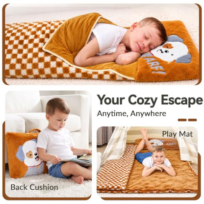 Kids Puppy Sleeping Bag - Brown 2-in-1 Nap Mat for Toddler Boy