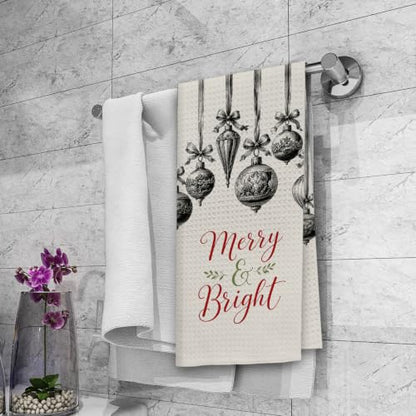 Merry Rustic Christmas Kitchen Towels 16x24 Inches - Dishcloth Set