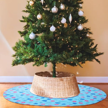 Soulchen 72 Inch Blue Cartoon Christmas Tree Skirt - Tropical Floral Design