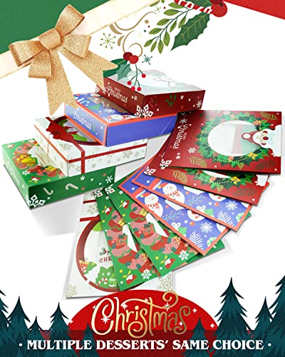 Christmas Pie Boxes with Window 10x10x2.5 Inch - 12 Pack Cookie Bakery Boxes - Holiday Gift Packaging