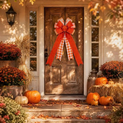 2PCS Fall Orange Burlap Ribbon Bows for Wreaths Halloween Thanksgiving Autumn Decor - Variation of 2pcs-m-fine Linen Fall Bows