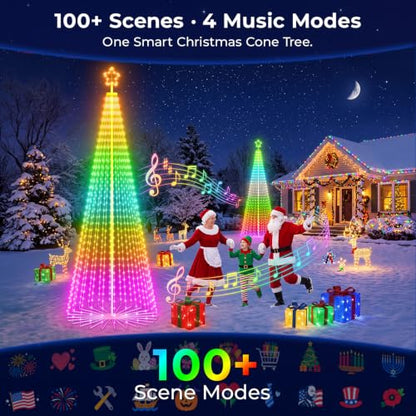 8FT RGB Outdoor Christmas Cone Tree Lights with DIY Text & Patterns