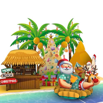 Tropical Pop Up Christmas Card with Envelope - 6x8 Inch Holiday Greeting Card for Kids, Family, Friends