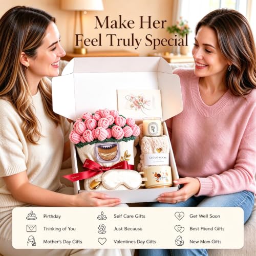 Pink Rose Flower Bouquet Blanket Gift Set - 7-Piece, 32-Inch for Women, Mom, Sister