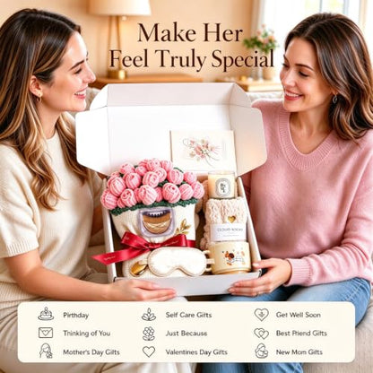 Pink Rose Flower Bouquet Blanket Gift Set - 7-Piece, 32-Inch for Women, Mom, Sister